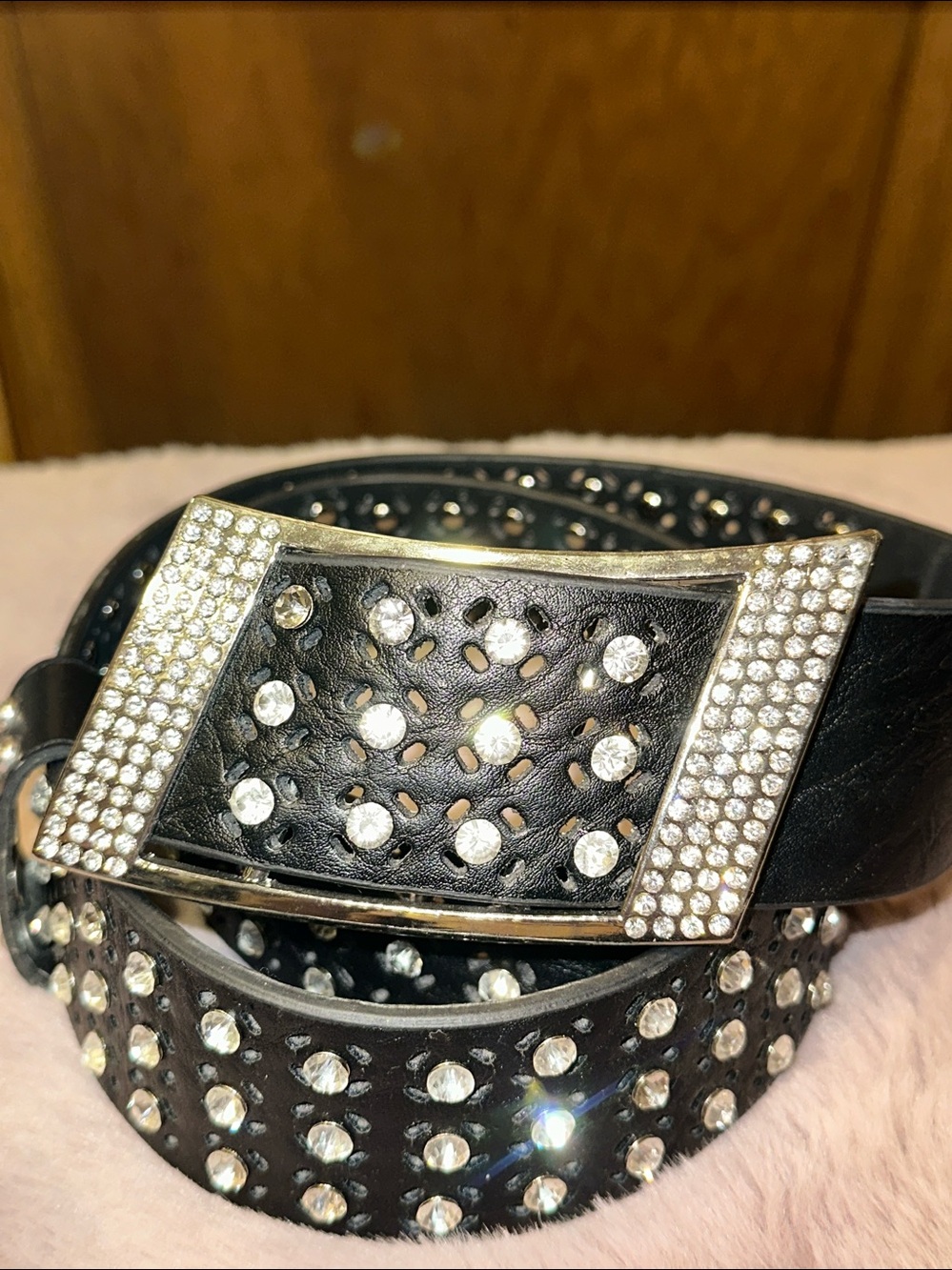 Glam Crystal Rhinestone Studded Statement Faux Leather Wide Belt in Black